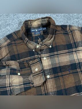 Ralph Lauren Shirt Mens Size 2XL Brown Blake Plaid Cotton Button Down Flannel